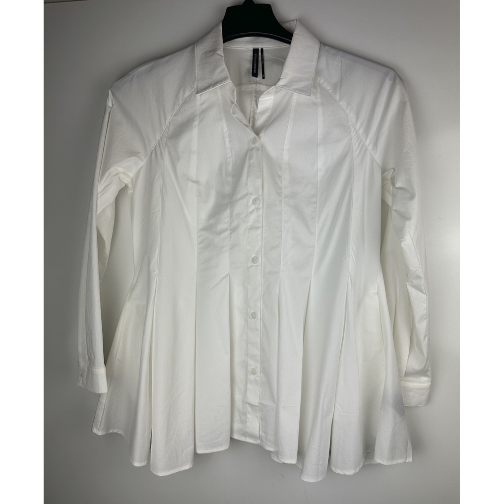 Stella Carakasi Showstopper Shirt White Button up Tunic Blouse Pleated Pocket XS - Picture 2 of 16
